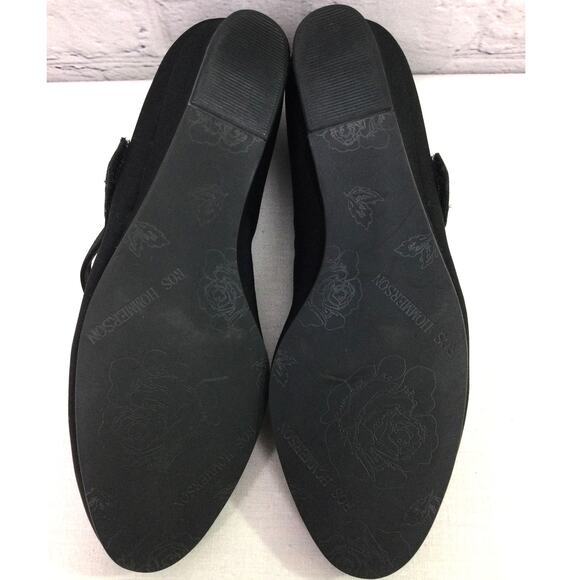 Ros Hommerson Round Toe Mary Jane Hook and Loop Black Fabric Kitten Wedge 7M - Picture 10 of 13